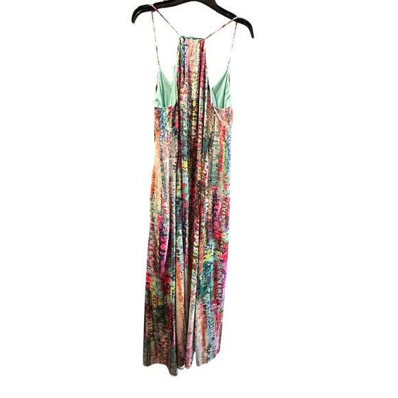 Nicole Miller Watercolor Abstract Print Satin Charmeuse Slip Maxi Dress Size L - Picture 7 of 8